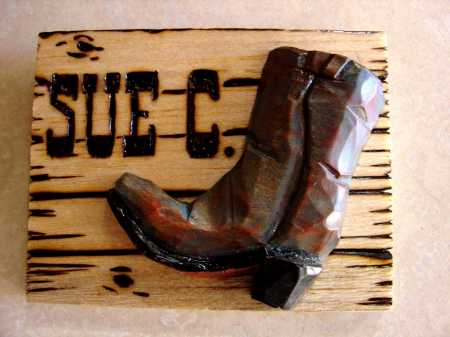 Carved boot name tag