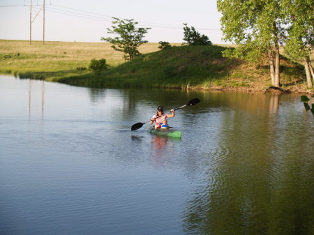 Dawson with Mommy in her Kayak on the pond