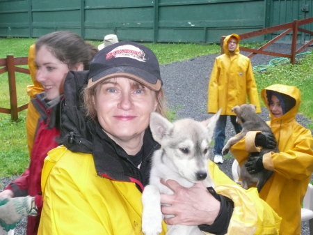 Cuddling future iditarod champions in Seward, 