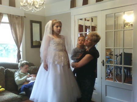 Trying on Lizzie's Communion dress