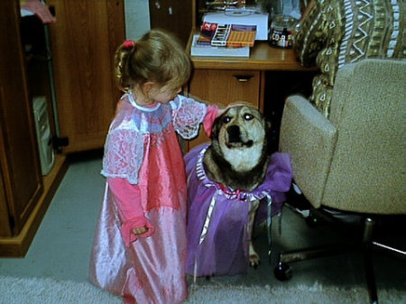 Rhi dressing up her dog