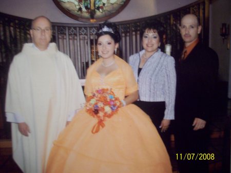 Posing with priest after mass