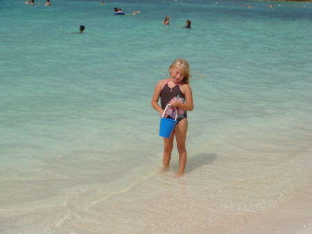 Megan collecting shells in the Bahamas