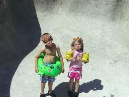 the kids waiting for our pool to finished