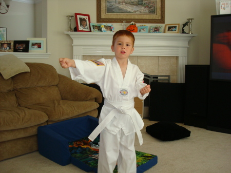 Chase in his Taekwondo uniform