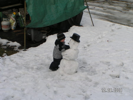 Snowman being pushed over