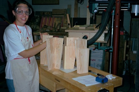 Kara making her platform bed in my work shop