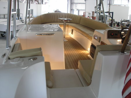 The interior of a Vision 240 electric launch