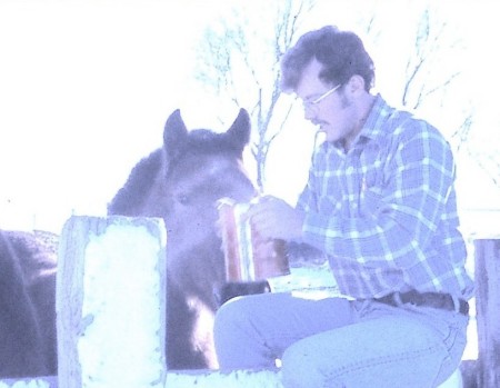 Tim Webb tending his horses