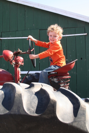 Nathan on a farm tractor - October festivities