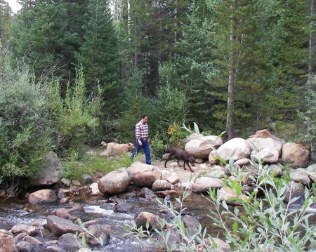 Hubby and Dogs in the Snowy Range