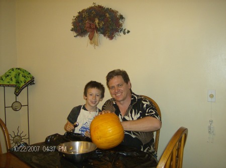 Pierce and I carving Pumpkins