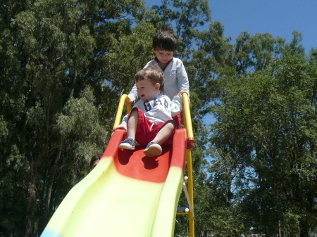 On the slide at grandparents house