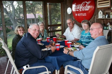 Some gathered on the porch