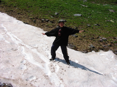 Matthew skiing in July