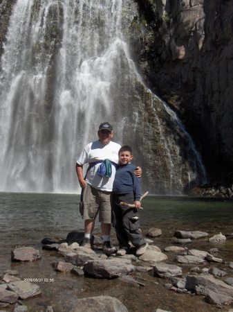 In Mammoth lakes,Rainbow Falls with Nephew