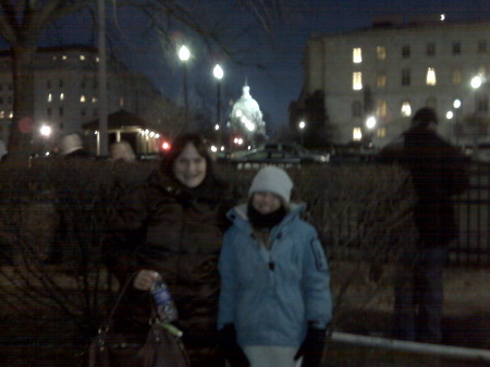 Caitlin and mom in DC 6:30am Jan 20, 2009