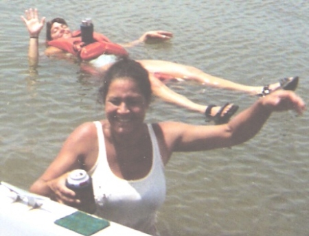 Karen and her sister in the Elk River