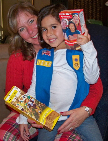 Emily and Mom Cindy selling scout cookies