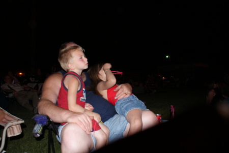 My son Parker and I watching fireworks