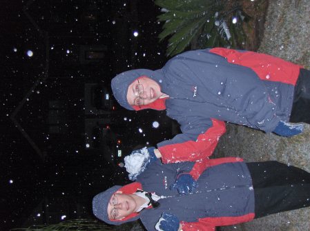 Boys first snowball fight