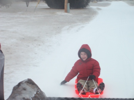 Zackery sleding during the ice storm 09