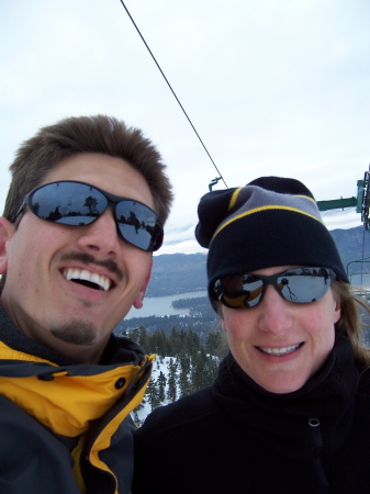 Michelle and I  skiing