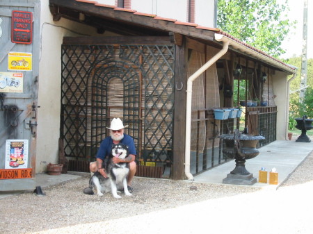 Gary and his Wolf Dog on Farm in France 2006
