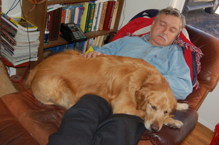 Me with "Luke", my 90 pound lap dog.