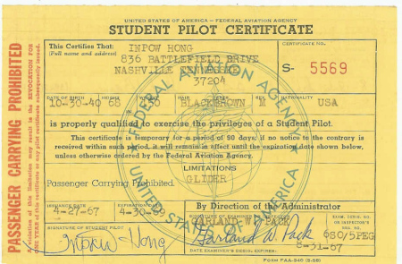 1968 glider pilot lisense