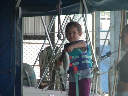 grand kids fishing at our boat