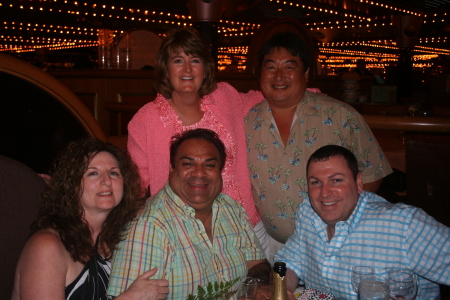 the gang at dinner on the cruise