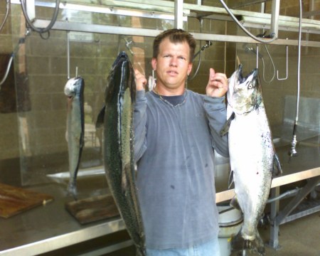 One Son Doing some fishing in Lake Michigan