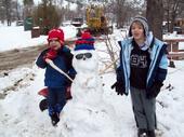 nic and kaiden making a snowman