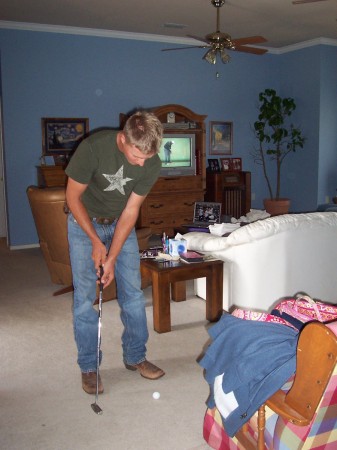 Cory practices putting in my livingroom