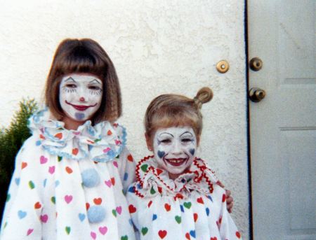 stephanie and shannon dressed up as clowns