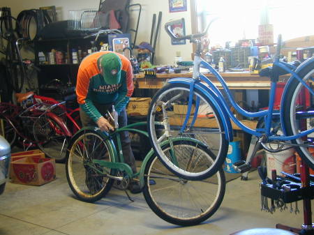 Rick in his Bike shop in Powell Butte, Or.