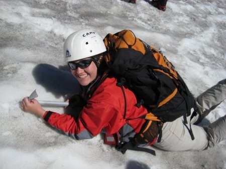 Chrystal hiking in snow