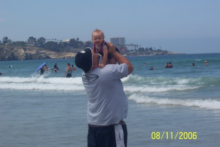 me and my son at the beach