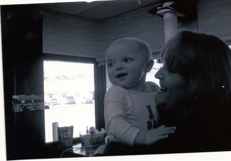 Riley visiting Nana at the bank