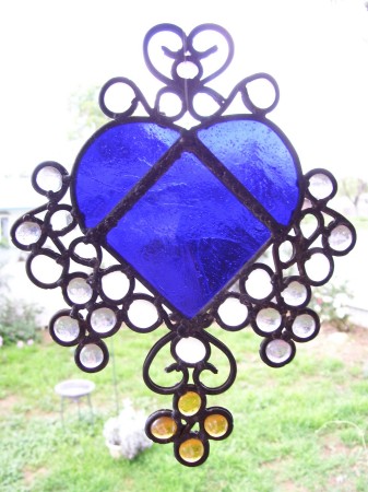 Cobalt blue lead filigree suncatcher