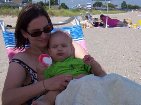 Daughter Kate with son Andrew at the beach.