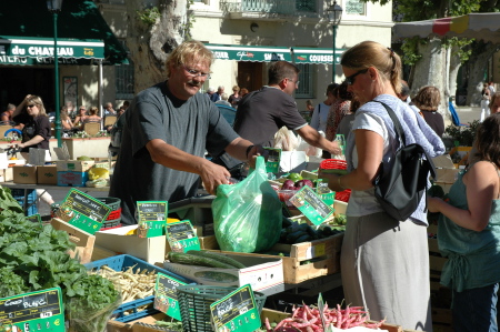 Liz in the market at La Tour D'Aigues