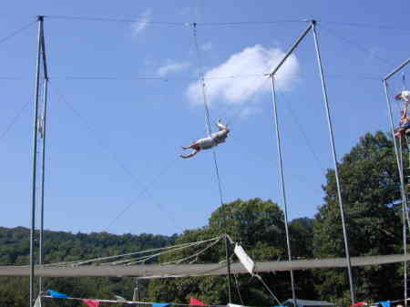 Bruce on trapeze before the catch, 2001