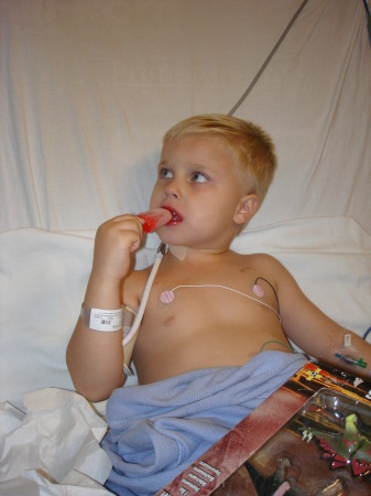 Tyler after heart surgery on his  5th popcicle