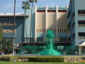 Fountain at Santa Anita on St. Patrick's Day