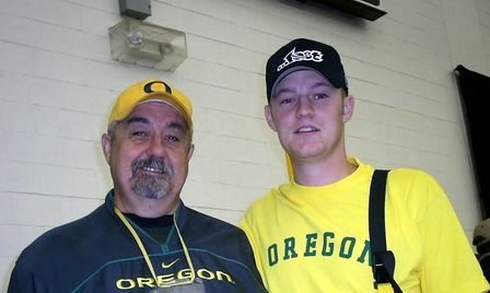 Aaron, my oldest son and I at a Ducks game