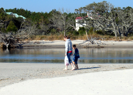 Arianna & Alex beachcoming at Pawleys Island
