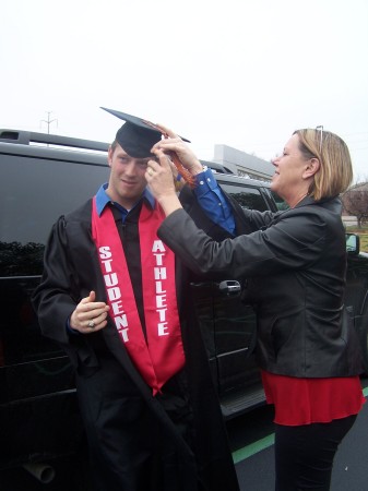 Mom putting on the final touch!