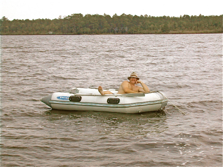 dad in dinghy